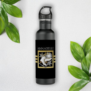 Personalized Modern Black Gold Glitter Ice Skating 710 Ml Water Bottle
