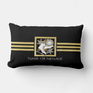 Personalized Modern Black Gold Glitter Ice Skating Lumbar Pillow