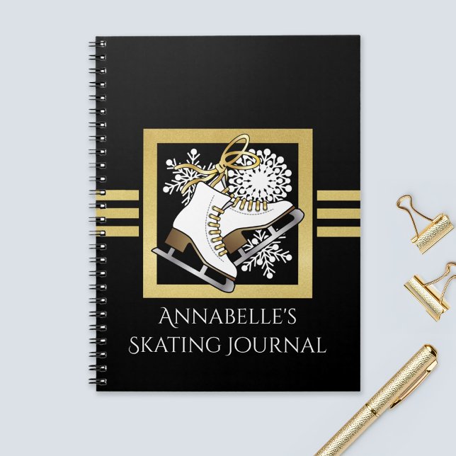 Personalized Modern Black Gold Glitter Ice Skating Notebook (Creator Uploaded)