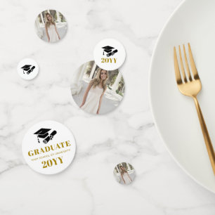 Personalized Modern Black Gold Graduation Photo Confetti