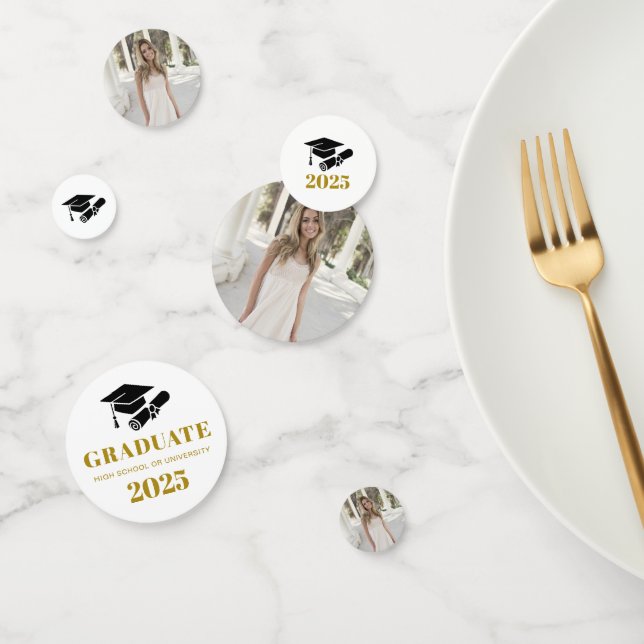 Personalized Modern Black Gold Graduation Photo Confetti (Group)