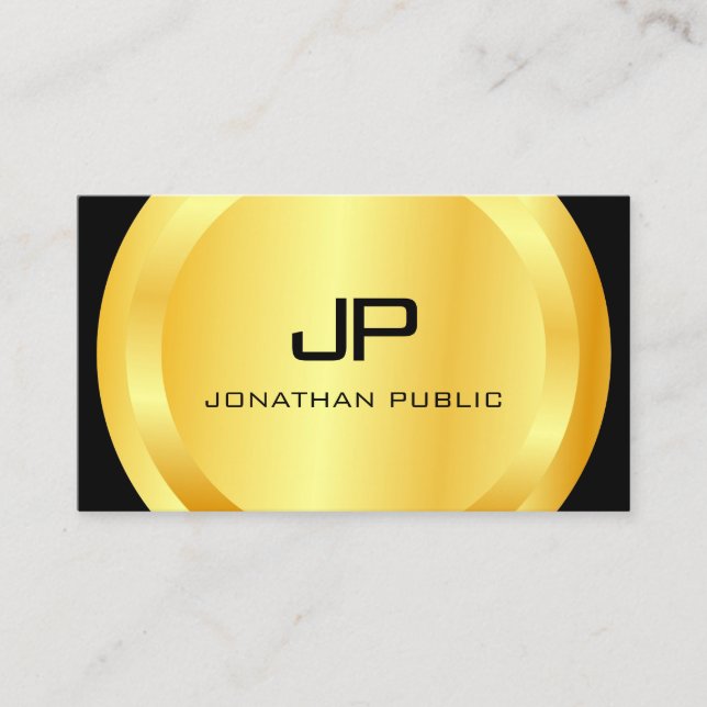 Personalized Modern Black Gold Monogram Elegant Business Card (Front)