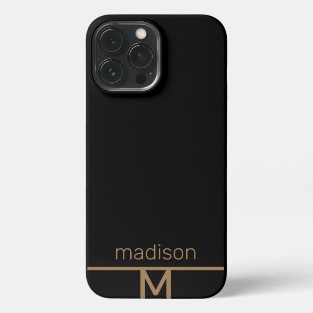 Personalized Modern Black Gold Monogram Simple  iPhone Case (Back)