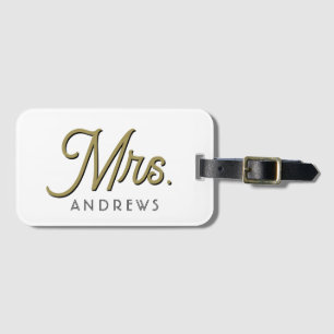 Personalized modern black gold Script mrs wedding  Luggage Tag