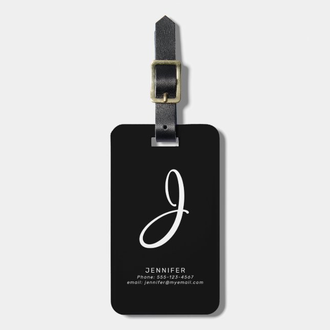 Personalized Modern Black Luggage Tag (Front Vertical)