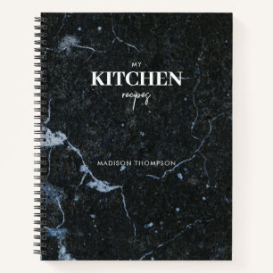 Personalized Modern Black Marble Kitchen Recipe Notebook