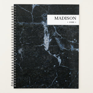 Personalized Modern Black Marble Minimalist Planner
