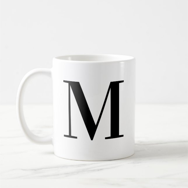 Personalized Modern Black Monogram Initial M Coffee Mug (Left)