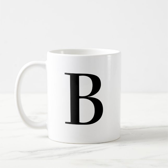 Personalized Modern Black Monogram Letter B Custom Coffee Mug (Left)