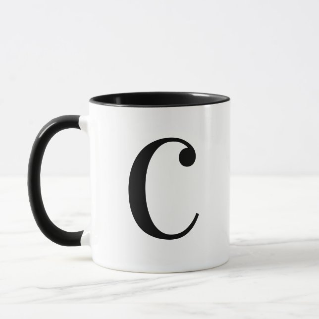 Personalized Modern Black Monogram Letter C Custom Mug (Left)
