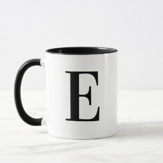 Personalized Modern Black Monogram Letter E Custom Mug