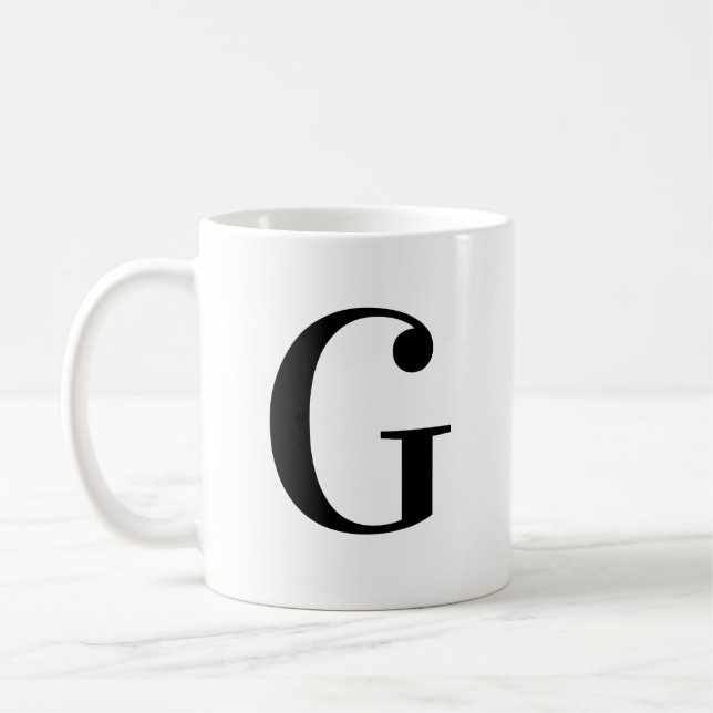 Personalized Modern Black Monogram Letter G Custom Coffee Mug (Left)
