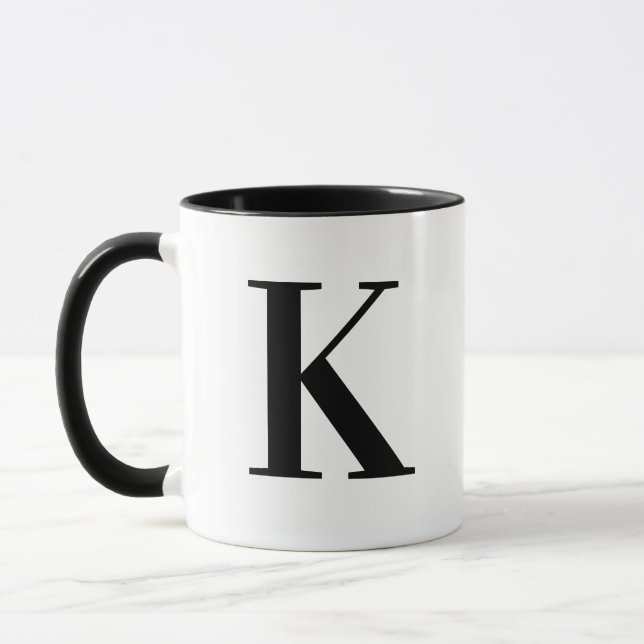 Personalized Modern Black Monogram Letter K Mug (Left)
