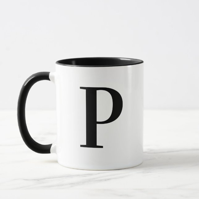 Personalized Modern Black Monogram Letter P Custom Mug (Left)