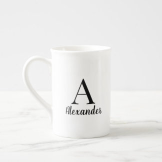 Personalized Modern Black Monogram Name Bone China Mug