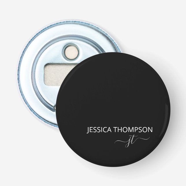 Personalized Modern Black Monogram Name Bottle Opener (Front)