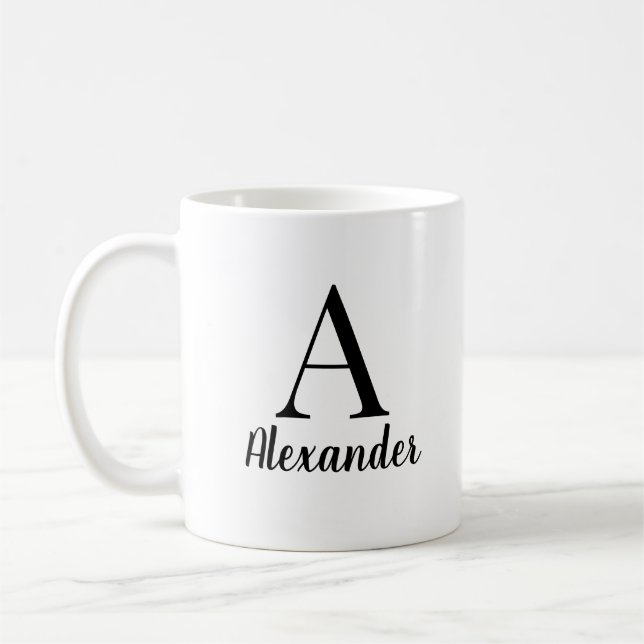 Personalized Modern Black Monogram Name Coffee Mug (Left)