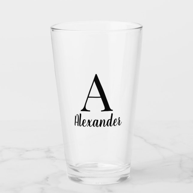 Personalized Modern Black Monogram Name Glass (Front)