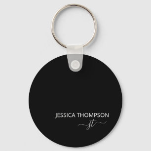 Personalized Modern Black Monogram Name Keychain