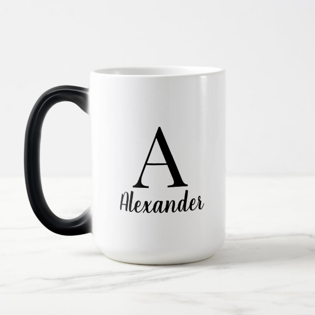 Personalized Modern Black Monogram Name Magic Mug (Left)