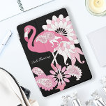 Personalized Modern Black Pink Flamingo iPad Pro Cover<br><div class="desc">The product design features a flamingo with kaleidoscopic paisley patterns in shades of pink. This tropical bird illustration with personalized text makes a modern and unique iPad cover.</div>