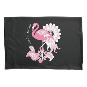 Personalized Modern Black Pink Flamingo Pillowcase