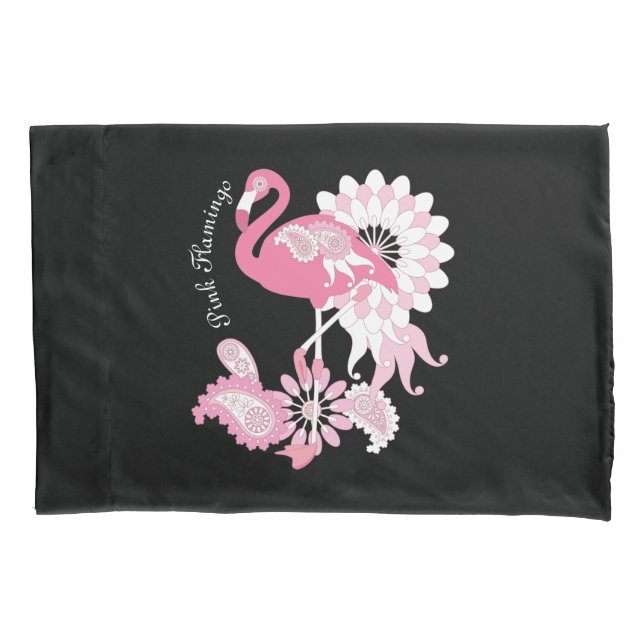 Personalized Modern Black Pink Flamingo Pillowcase (Front)