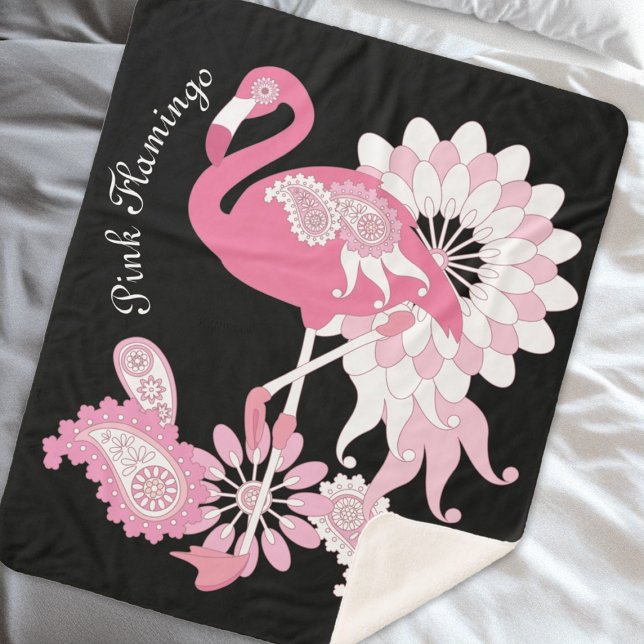 Personalized Modern Black Pink Flamingo Sherpa Blanket (Creator Uploaded)