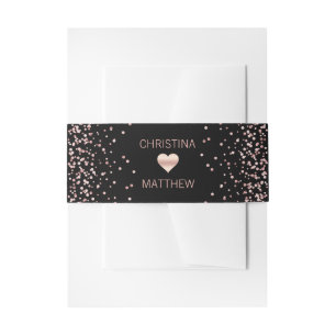 Personalized Modern Black Rose Gold Heart Wedding Invitation Belly Band