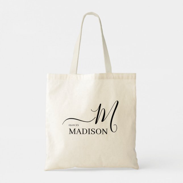 Personalized Modern Black Script Name  Tote Bag (Back)