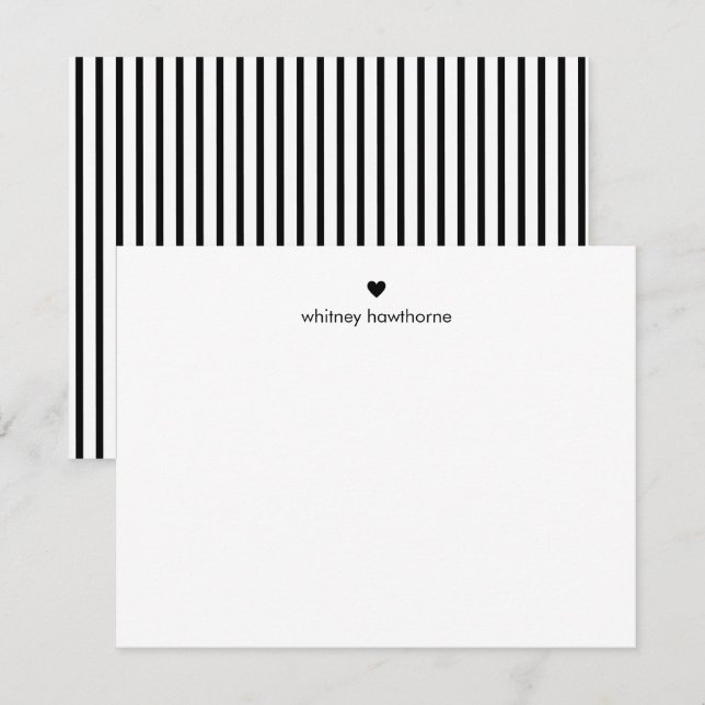 Personalized Modern Black Stripes & Heart Card (Front/Back)
