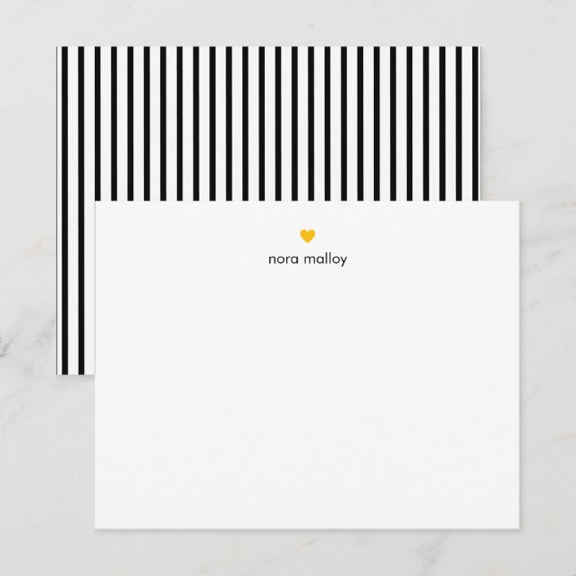 Personalized Modern Black Stripes Heart Card (Front/Back)