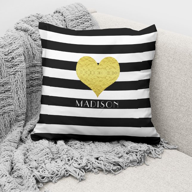 Personalized Modern Black Stripes     Throw Pillow (Creator Uploaded)
