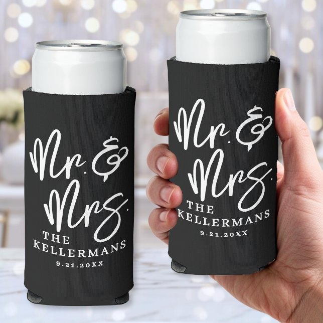 Personalized Modern Black Wedding Seltzer Can Cooler (Personalized Modern Black Wedding Seltzer Can Cooler)
