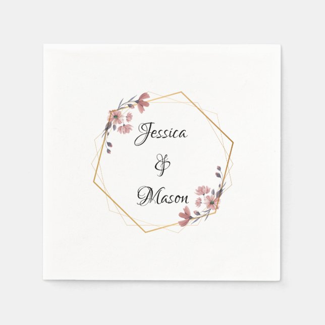 Personalized Modern Bloom Floral Wedding Napkin (Front)