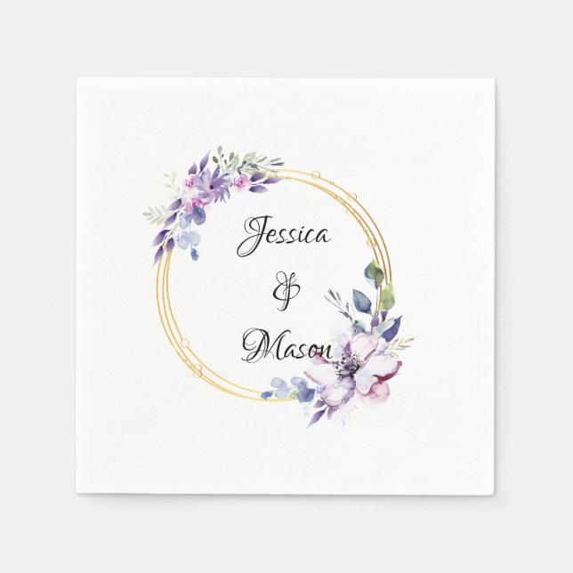 Personalized Modern Bloom Floral Wedding Napkin (Front)