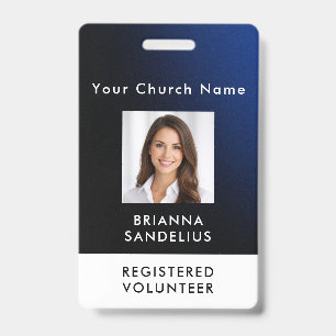 Personalized Modern Blue Church Volunteer Photo ID Badge