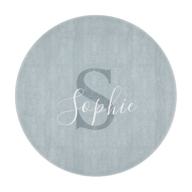 Personalized Modern Blue Family Name Monogram Cutting Board (Front)