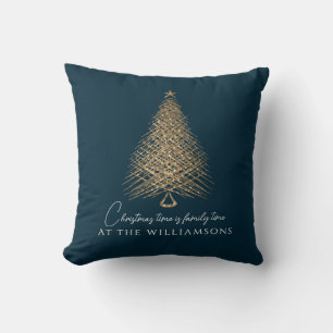 Personalized modern blue gold tree christmas  throw pillow