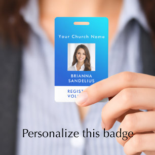 Personalized Modern Blue Gradient Custom Photo ID Badge