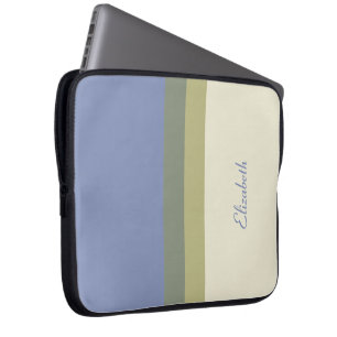 Personalized Modern Blue Green Cream Colour Block Laptop Sleeve