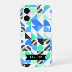Personalized Modern Blue Mint Geometric iPhone 16 Case