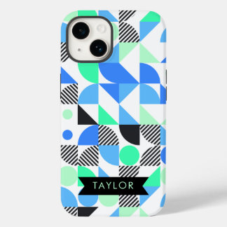 Personalized Modern Blue Mint Geometric iPhone 14 Case