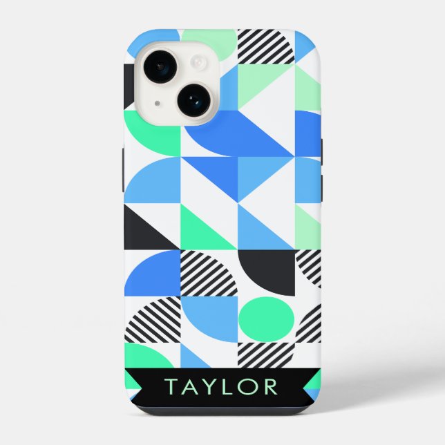 Personalized Modern Blue Mint Geometric iPhone Case (Back)