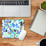 Personalized Modern Blue Mint Geometric Mouse Pad<br><div class="desc">This modern mouse pad features colourful geometric pattern in black,  blue and green shades on white. Personalize it with name in lower left corner.</div>