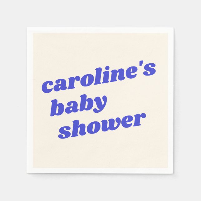 Personalized Modern Blue Retro Baby Boy Shower  Napkin (Front)