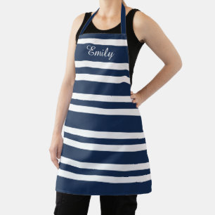 Personalized Modern Blue Stripes Pattern Apron