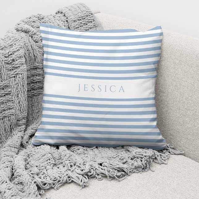 Personalized Modern Blue Stripes Pattern Throw Pillow (Creator Uploaded)