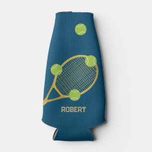 Personalized Modern Blue Tennis Racket Ball Bottle Cooler