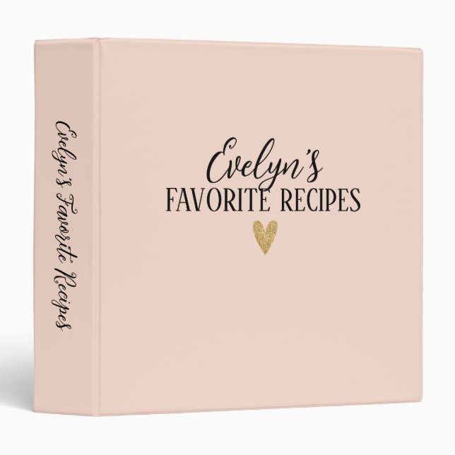 Personalized Modern Blush Pink Recipe Cookbook Binder (Front/Spine)